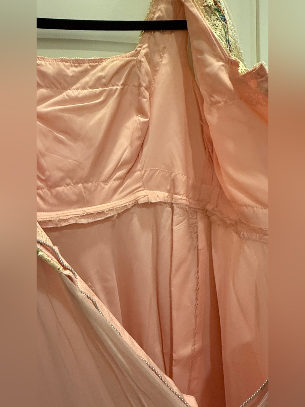 Vintage 1970s Pink Chiffon Prairie Maxi Dress Gown Ribbons Lace Trim XS S Boho - Picture 13 of 17